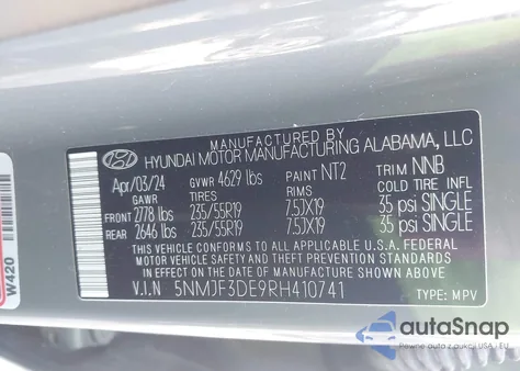 2024 Hyundai Tucson Sel из США, поврежденный, VIN 5NMJF3DE9RH410741